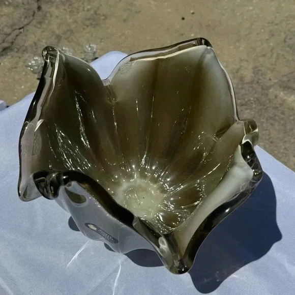 Murano Venetian Hand Blown Art Glass Bowl White Crystal - Picture 7 of 9